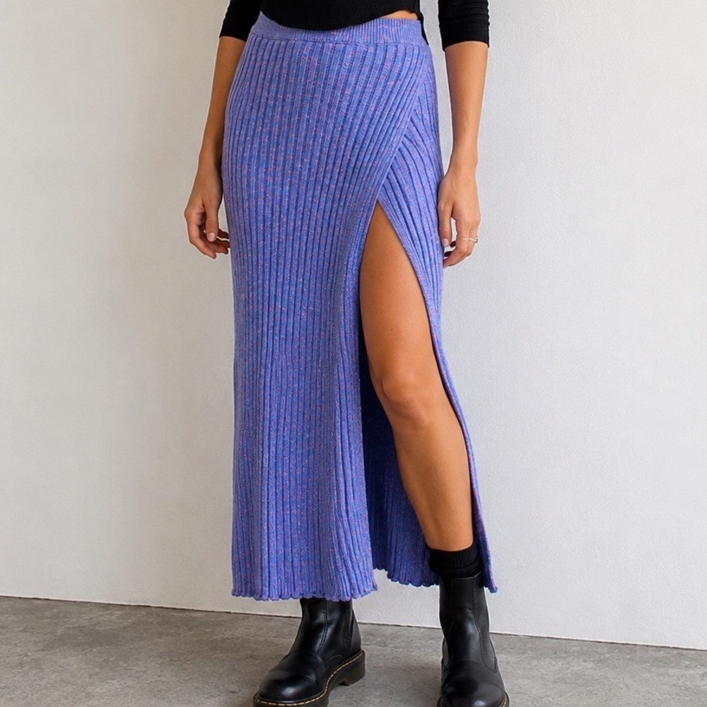 Free People Better Days‎ Rib Knit Maxi Skirt Blue Pink Marled Boho Women's S